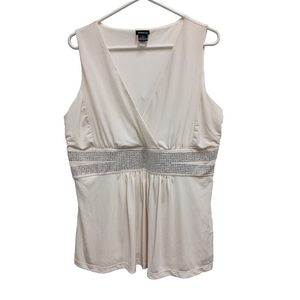 Torrid Sleeveless Cream Top with Embellished Waist